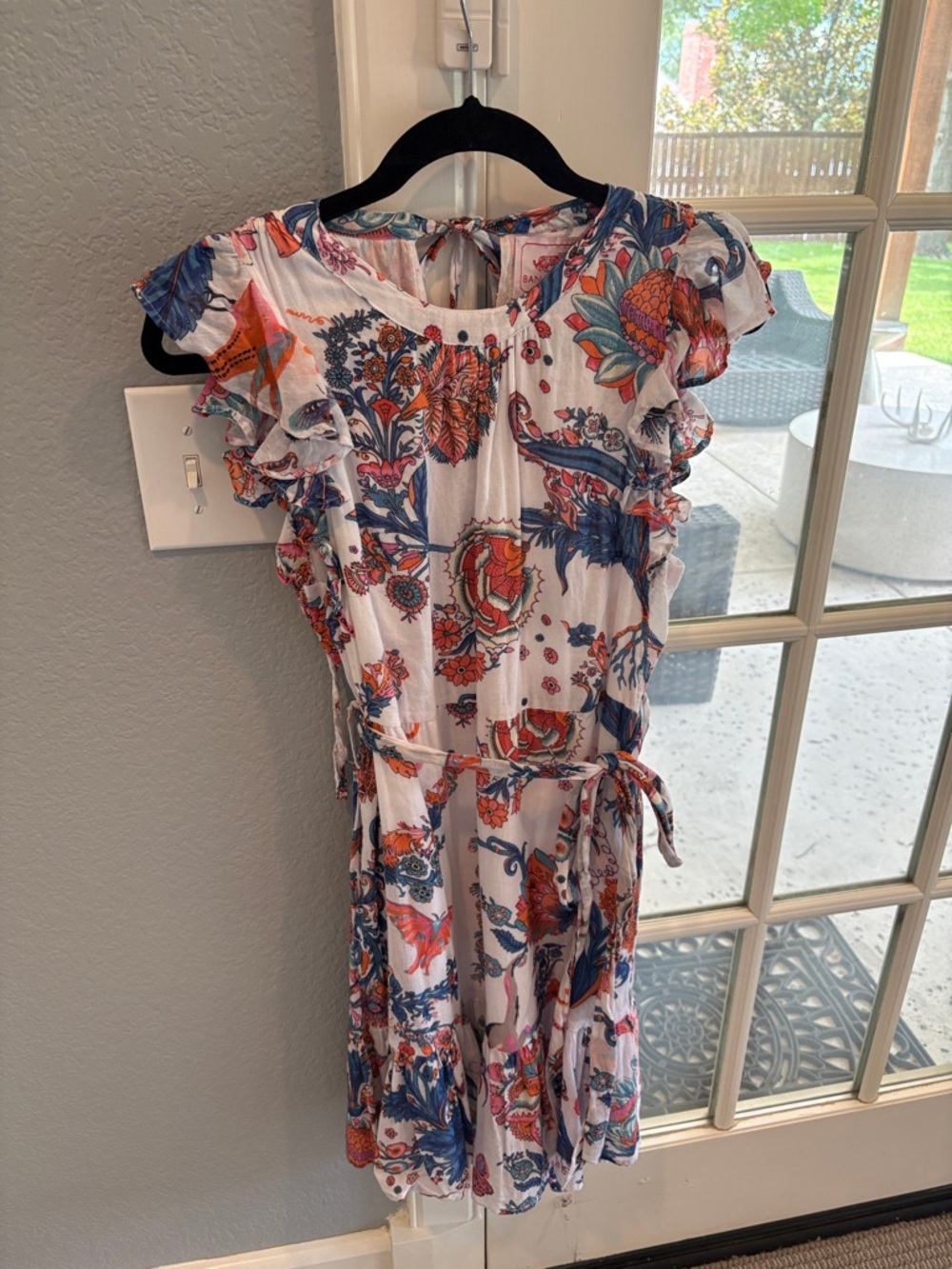 Banjanan White Sundress with Blue & Orange Paisley Print